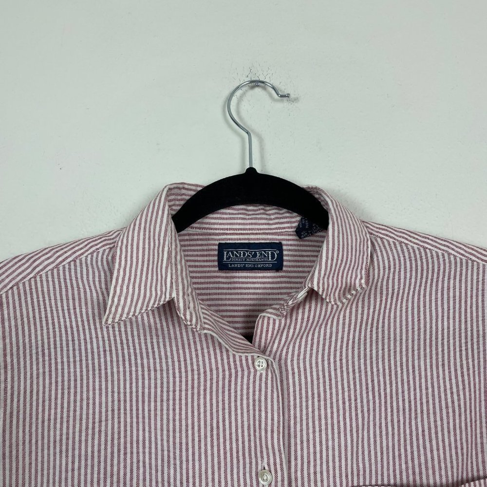 Lands' End Woman's Sz 6 Red and White Striped Button Up Collared Career Shirt - Picture 7 of 8